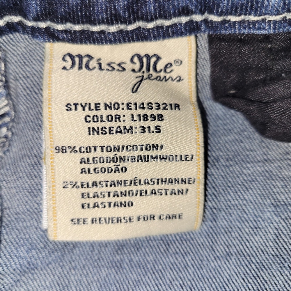 Miss Me Mid Rise Skinny Distressed Embellished Jeans Medium Wash Size 29 - Picture 7 of 8
